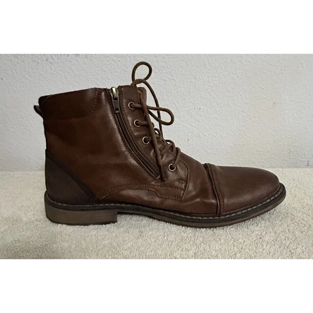 Steve Madden Men's Size 10 M-trader Cognac Lace-up and Side Zipper Combat Boots